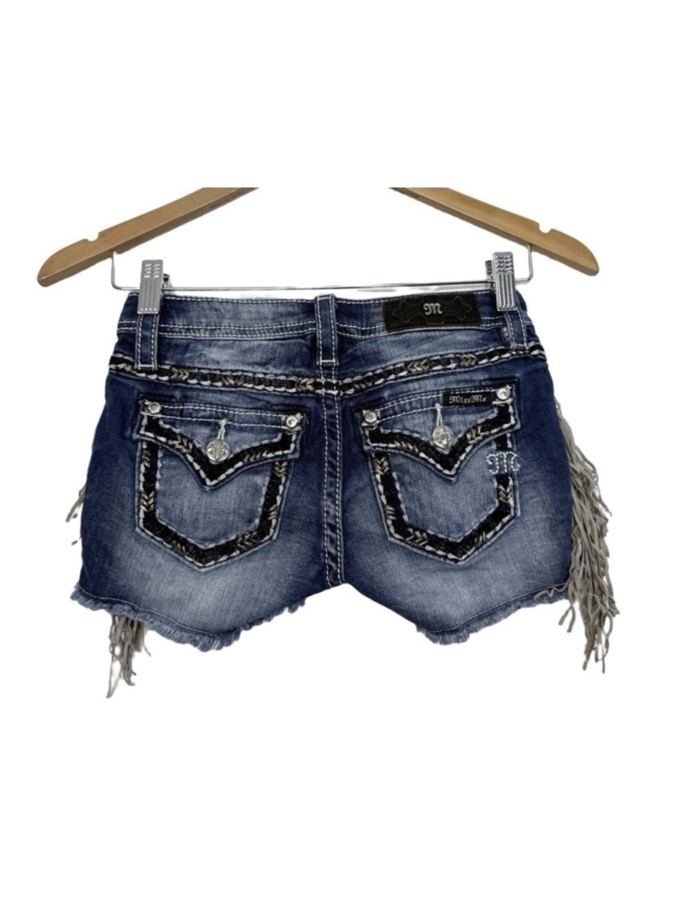 Miss Me Fringe High Rise Western Denim Shorts Girls Sz 10 Stretch Embroidery